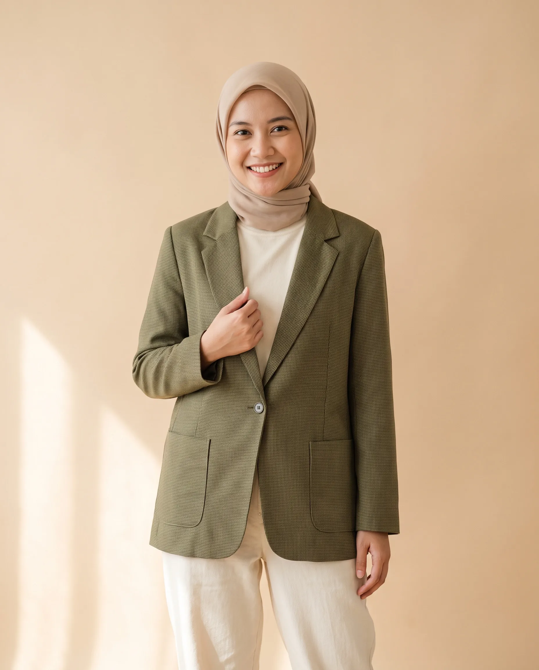 Blazer Juna warna Kotak Zaitun