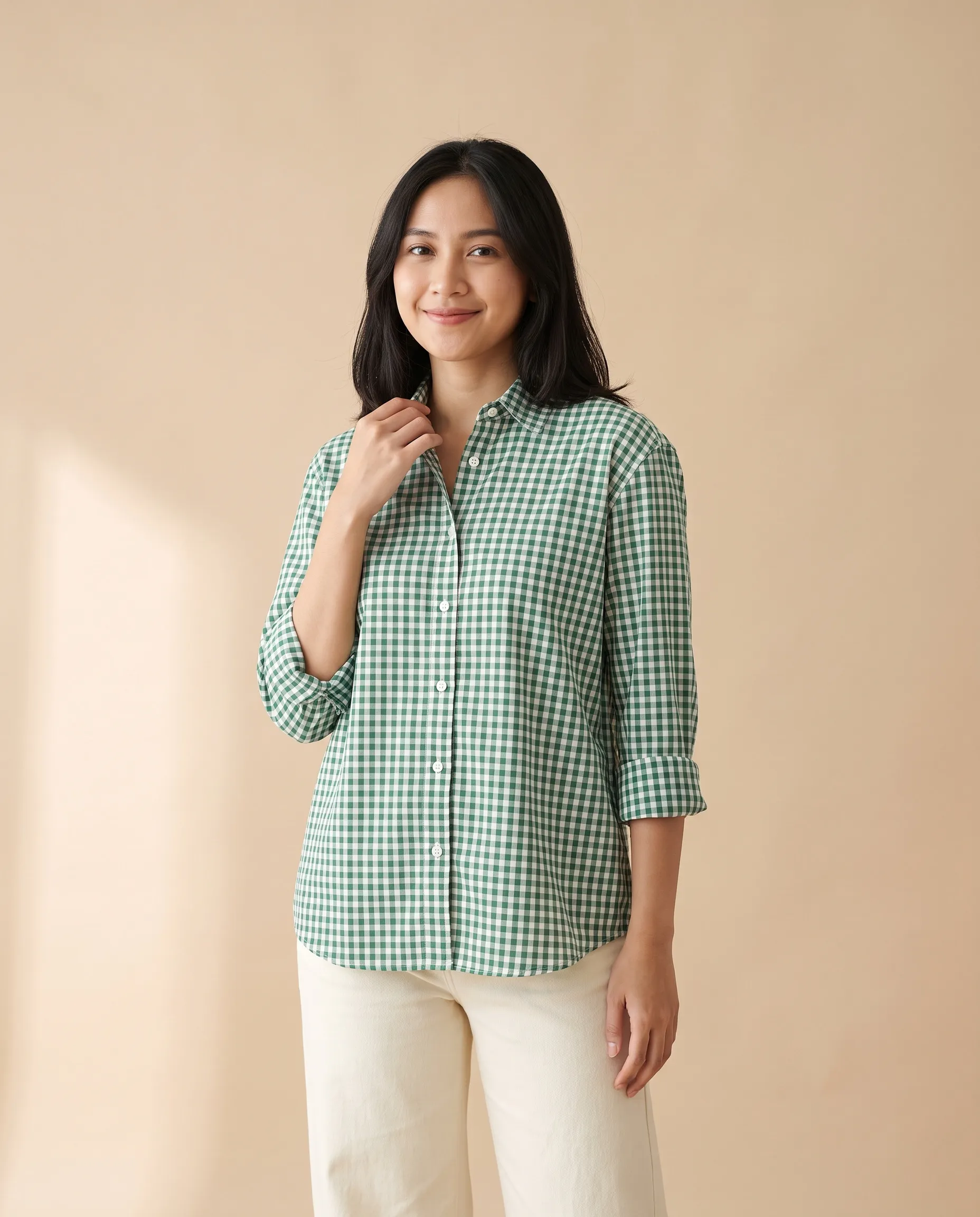 Kemeja Nara warna Gingham Hijau