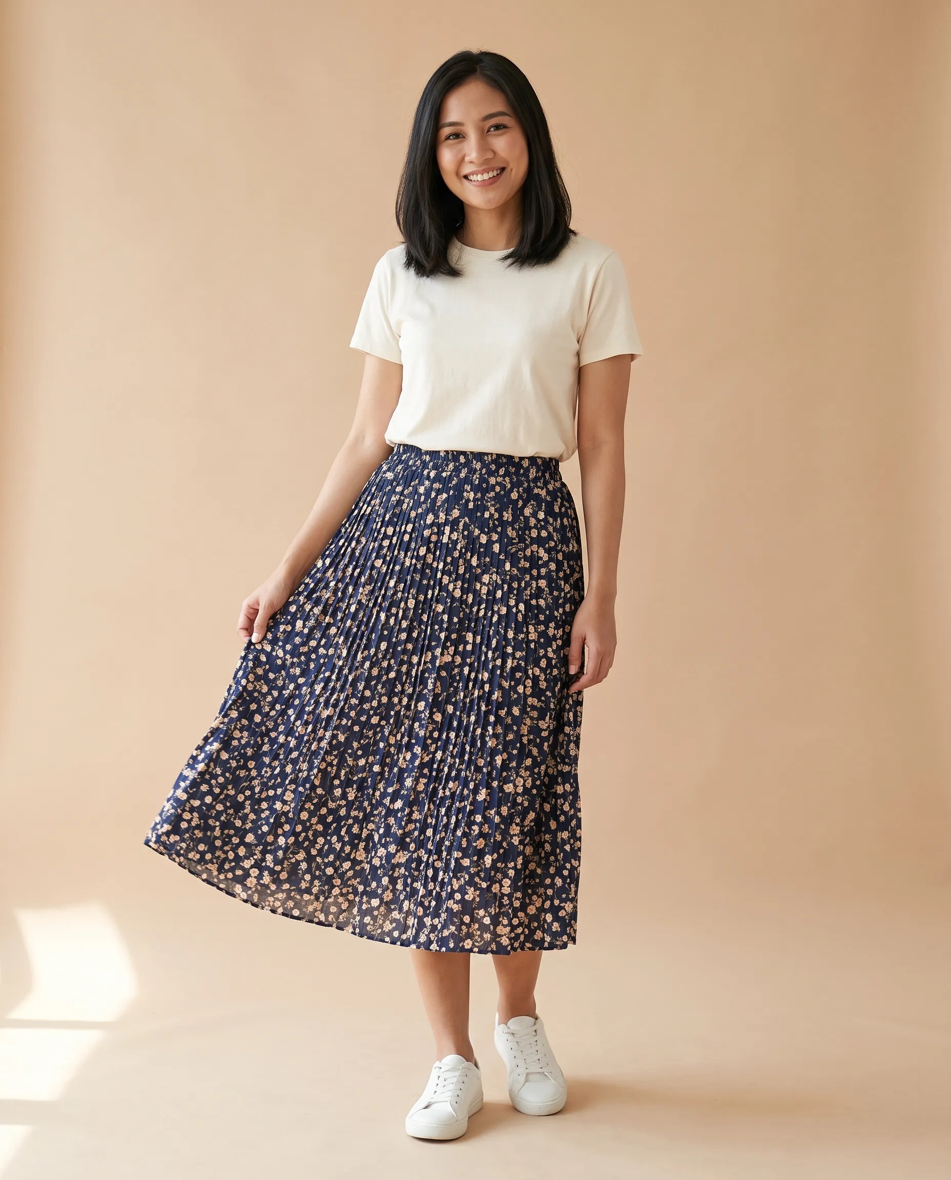 Rok Plisket Ayu warna Bunga Navy