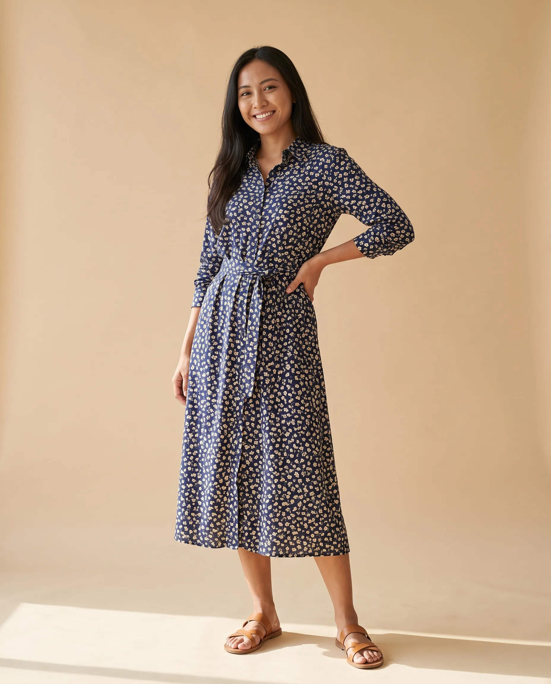 Terusan Kala warna Bunga Navy