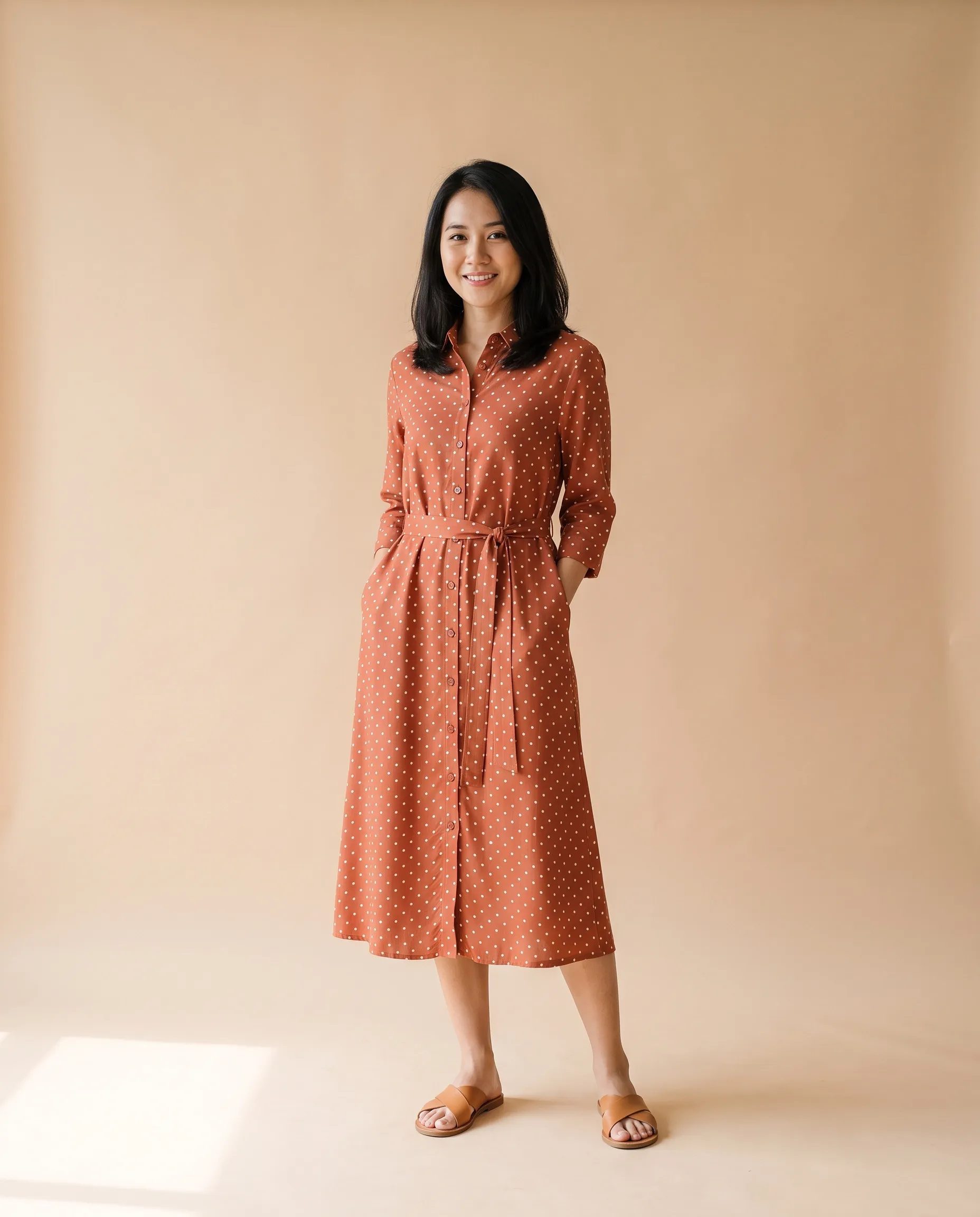Terusan Kala warna Polkadot Terakota